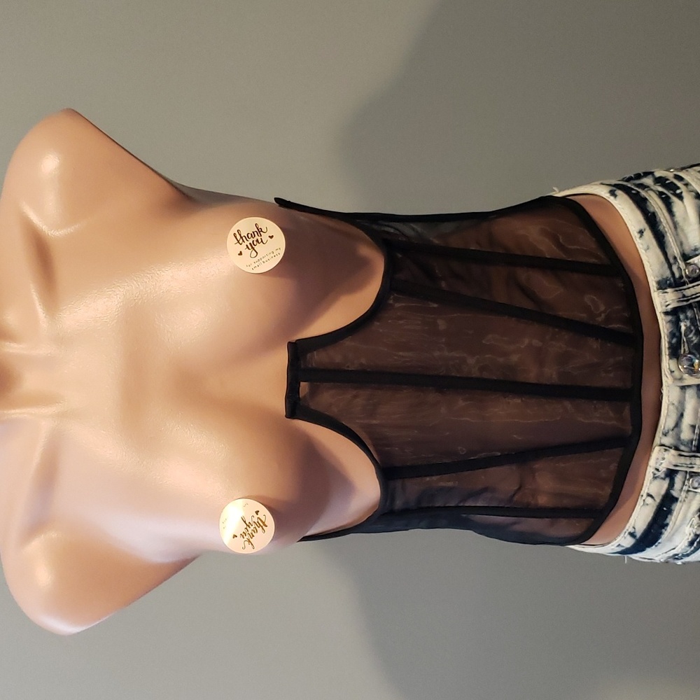 Vanessa Mooney corset Bustless New Black Sheer Womens Medium